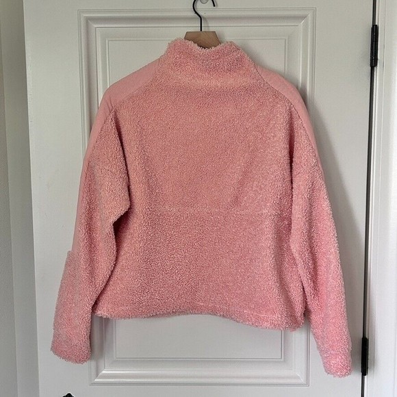 Adidas Pink Sherpa Pullover Sweatshirt Teddy Jacket Sz Small High Neck Oversized - Picture 10 of 10